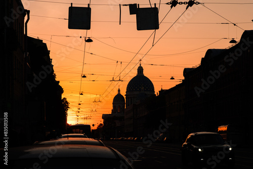 Silhouette of the Trinity Cathedral on Izmailovsky Prospekt. Saint Petersburg. Russia photo
