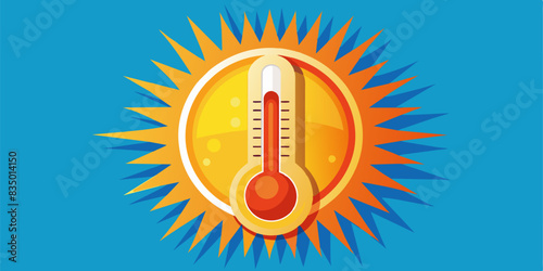 A thermometer with the sun in the background. Thermometer showing extreme temperatures. Thermometer showing extreme temperatures.