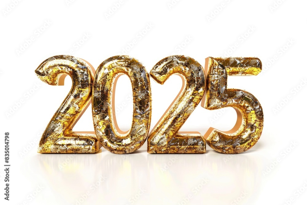 Stunning bold numerals of '2025' showcased in a golden textured finish Stunning bold numerals of '2025' showcased in a golden textured finish