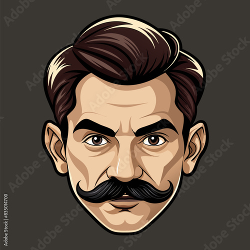 Black mustache. Gentleman curled facial hairstyle, barbershop decoration design symbol. Mustache on isolated background.