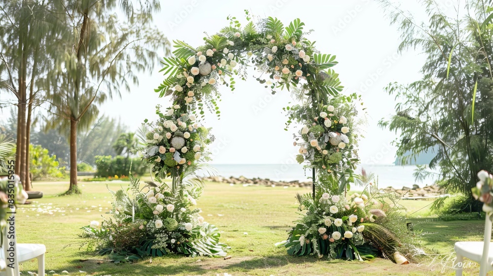 Fototapeta premium romantic floral wedding arch with delicate blooms and greenery photo cutout