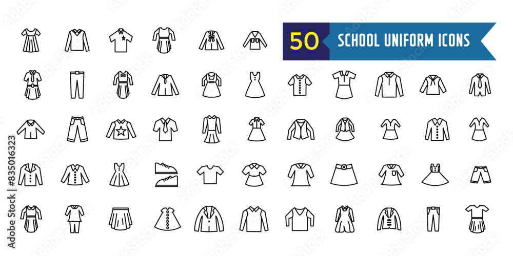 School uniform icons set. Outline set of school uniform vector icons for ui design. Outline icon collection. Editable stroke. School uniform icons set. Outline set of school uniform vector icons for ui design. Outline icon collection. Editable stroke.
