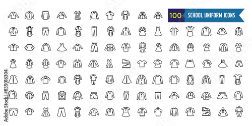School uniform icons set. Outline set of school uniform vector icons for ui design. Outline icon collection. Editable stroke.