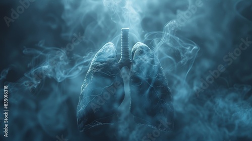 A blue lung with a white stem is surrounded by smoke photo