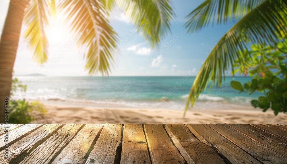 Tropical beach scene with palm trees, wooden deck, and tranquil ocean under a sunny sky, ideal for travel and nature themes. Tropical beach scene with palm trees, wooden deck, and tranquil ocean under a sunny sky, ideal for travel and nature themes.