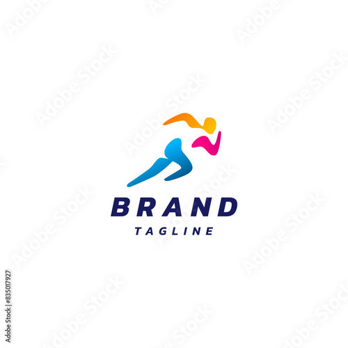 Colorful Running People Silhouettes Logo Design. Simple Fun Runner Silhouette Logo Design.