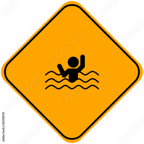warning drowning sign, danger deep water sign