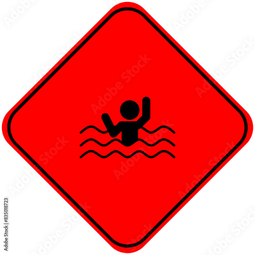 warning drowning sign, danger deep water sign