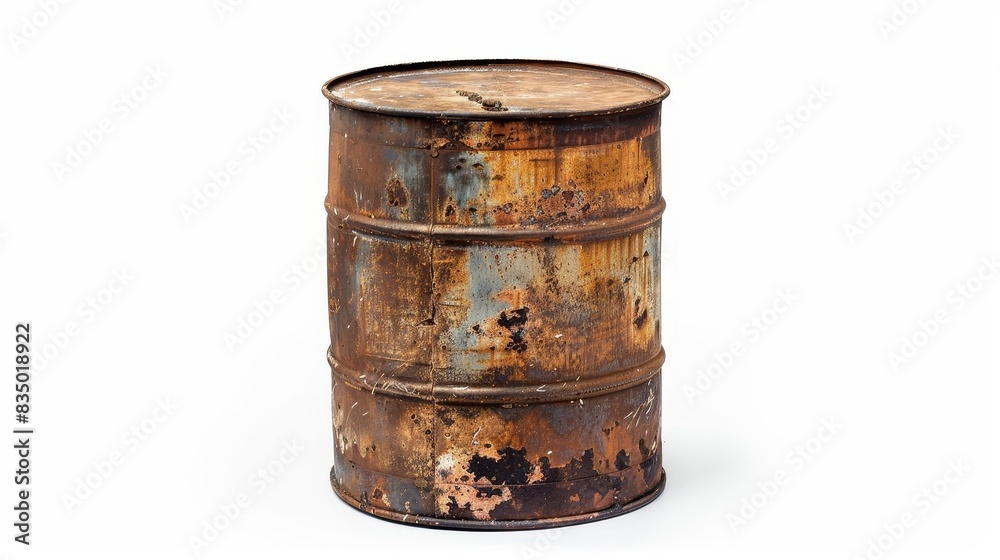 rusty old metal barrel isolated on white background weathered industrial object studio photograph rusty old metal barrel isolated on white background weathered industrial object studio photograph