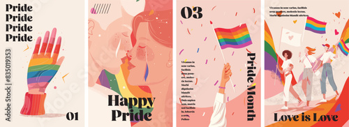 Gay pride month poster design collection. Set of banners for LGBTQ pride celebration