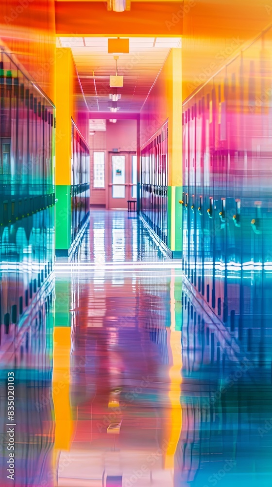 Obraz premium Brightly colored blurred school hallway