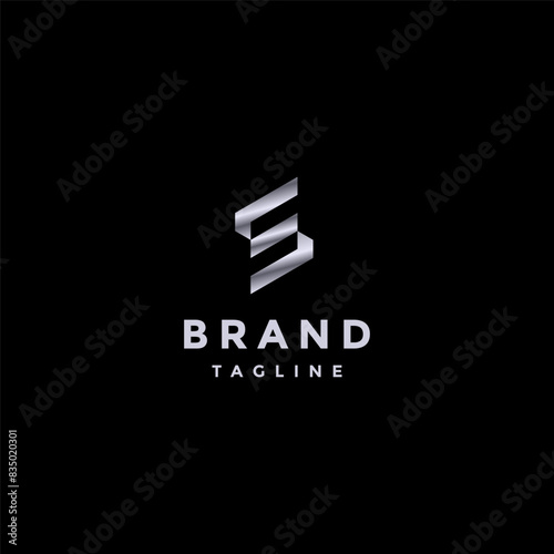 Modern Lines Initial Letter E Logo Design. Minimalist Initial Letter SE Metallic Logo Design.