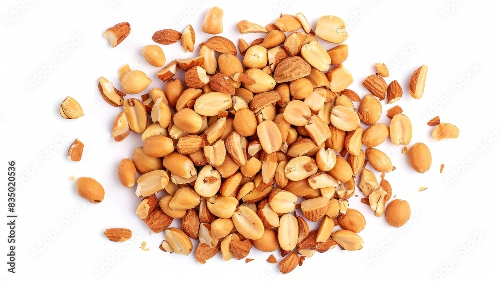 scattered raw peanuts isolated on white background healthy snack food cutout photo scattered raw peanuts isolated on white background healthy snack food cutout photo