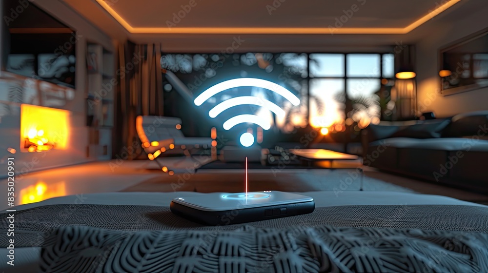 Fototapeta premium router wifi device in the center of modern living room