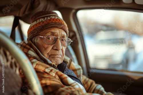 Elderly Man Sitting In Car