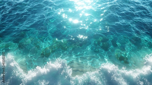 A tranquil image capturing the sunlight dancing on the clear waters of a blue sea with visible seabed textures © familymedia