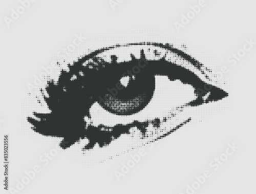 Halftone eye collage element, texture dotted pop art. Vector cutuot illustration. Sticker vintage comic trendy abstract element (ID: 835023556)