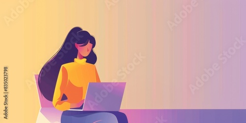 Wallpaper Mural Abstract illustration of a woman working on a laptop, soft gradient background, modern and artistic Torontodigital.ca