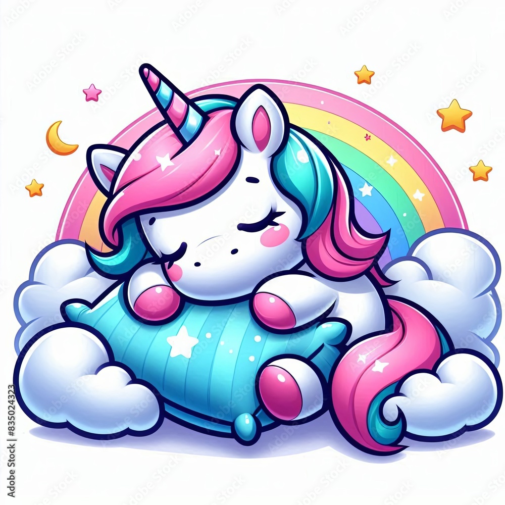 cute unicorn sleeping with pillow logo cartoon , 2D Generative AI cute unicorn sleeping with pillow logo cartoon , 2D Generative AI