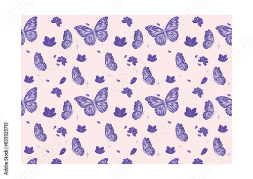 Purple Gradient butterfly & Floral AOP repeat seamless pattern wallpaper, tattoo. shine and spark 