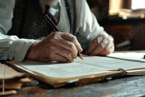Wallpaper Mural A woman with glasses is sitting at a desk and writing. Teacher grading papers Torontodigital.ca