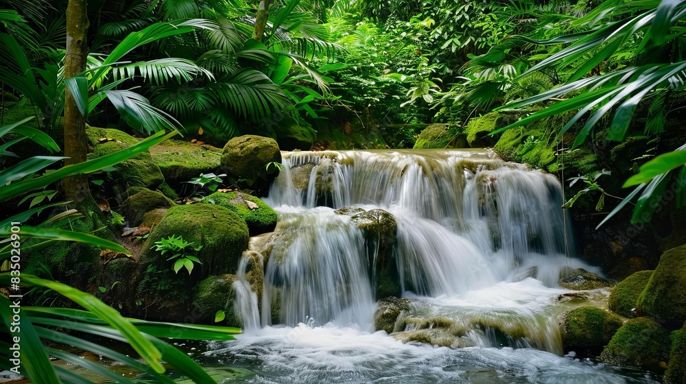 serene forest waterfall cascading over mossy rocks amidst lush green foliage nature photography serene forest waterfall cascading over mossy rocks amidst lush green foliage nature photography