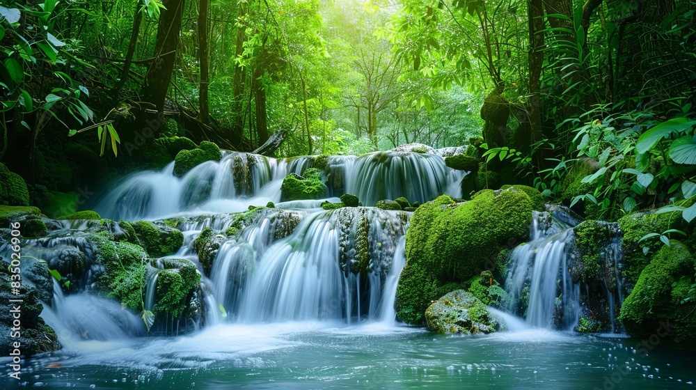 serene forest waterfall cascading over mossy rocks amidst lush green foliage nature photography serene forest waterfall cascading over mossy rocks amidst lush green foliage nature photography