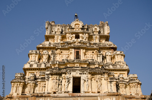 The front tower above the entrace of Virupaksha Temple, Hampi, Karnataka, India, Asia.