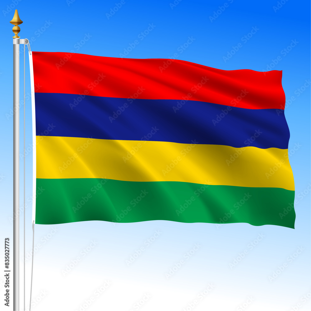 Fototapeta premium Mauritius, official national waving flag, african country, vector illustration