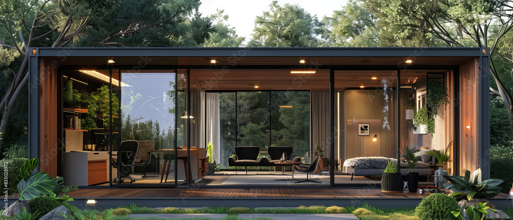 Contemporary container office with glass walls and natural light Contemporary container office with glass walls and natural light
