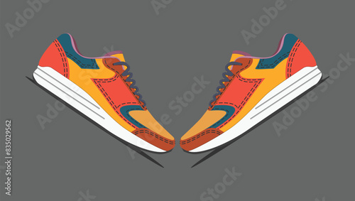 Pair of Sneaker Shoes Collection isolated on white background. Sneakers for training and running. Vector Illustration