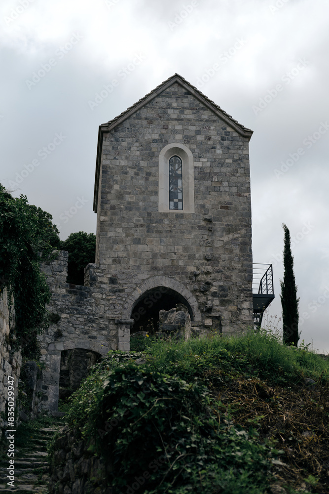 Old Bar medieval fortress in Montenegro. A popular tourist destination to visit. Stari Bar - ruined medieval city on Adriatic coast, Unesco World Heritage Site. Stone building of the ancient chapel.