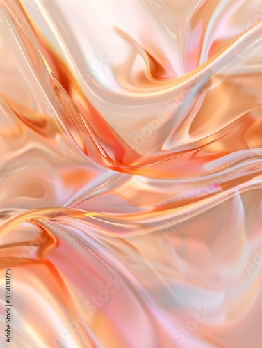 Abstract holographic Wallpaper in peach fuzz Tones. Fluid Shapes of Glass