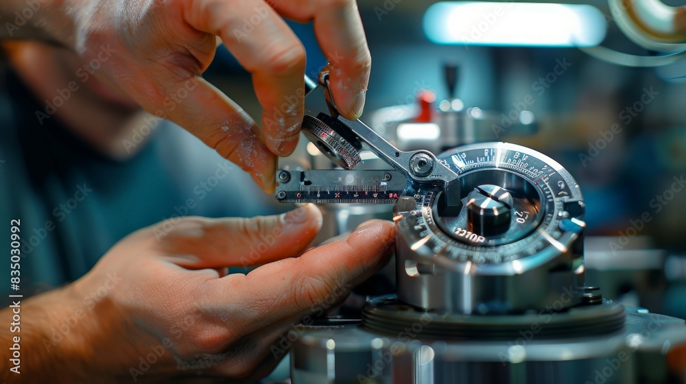 Engineer Using Calipers: Illustrate a close-up of an engineer using calipers to measure a mechanical part, Engineer Using Calipers: Illustrate a close-up of an engineer using calipers to measure a mechanical part,