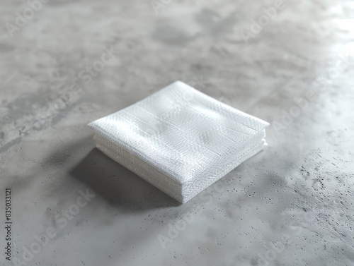 A 3D render of an alcohol prep pad on a textured background photo