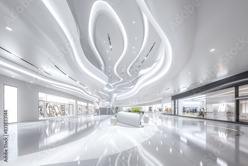 white interior of shopping center, modern architecture