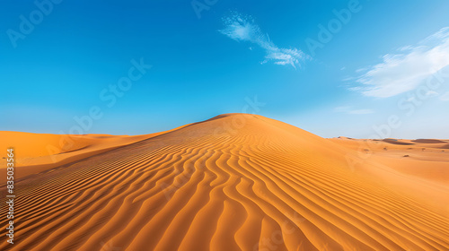 Breathtaking Desert Landscape with Rolling Sand Dunes Under a Clear Blue Sky on a Sunny Day