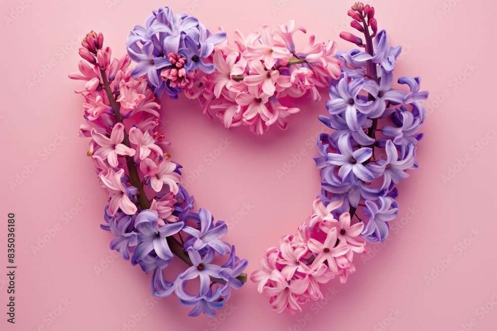 pastel cute flower hyacinth shaped heart on pink background pastel cute flower hyacinth shaped heart on pink background