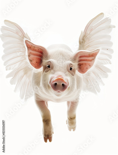 Flying pig with wings.Minimal creative surreal nature concept.