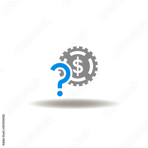 Vector illustration of coin question mark. Icon of solvency. Symbol of financial risk. Sign of finance advice, faq.