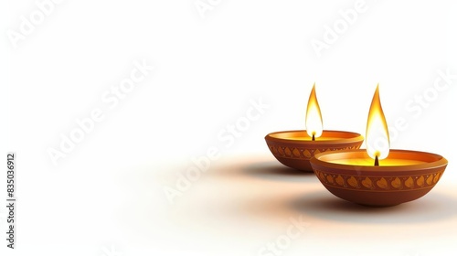Wallpaper Mural Side view of traditional Diwali diya lamps, set against a pristine white background, vector art, realistic portrayal, capturing the essence of Deepavali or Divali light festival Torontodigital.ca