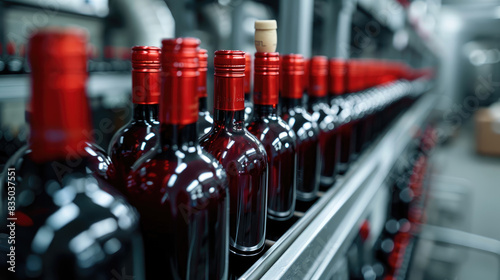 Red Wine Bottling Process in Clean Factory
