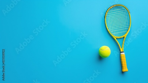 a banner,a tennis racket with a ball on a light blue background in neon light,a place for text,,the concept of sports materials,news posters and posters,advertising sports equipment © Екатерина Чумаченко