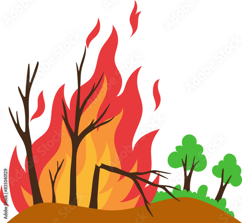 Forest fires burn crops and wildlife habitats, natural disaster warning sign illustration photo