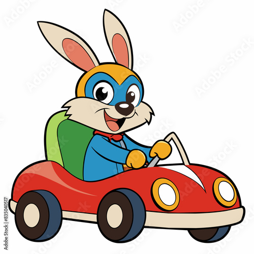 Cartoon Hero Rabbit Racer Driving A Car 