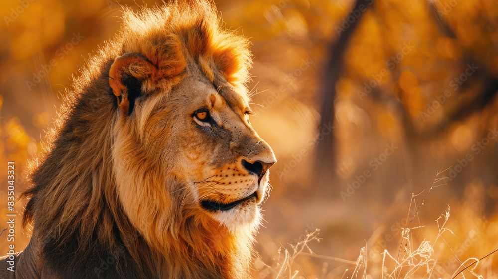 Fototapeta premium Detailed Portrait of a Lion in Its Natural Habitat