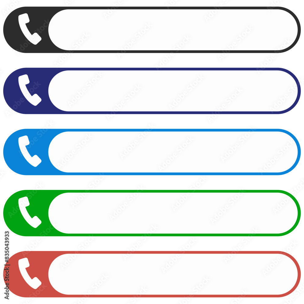 Collection of telephone number cartridge in black, blue, green and red in flat style (cut out) Collection of telephone number cartridge in black, blue, green and red in flat style (cut out)