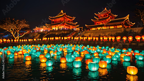 PingSi Sky Lantern Festival in Taiwan. Generative AI photo
