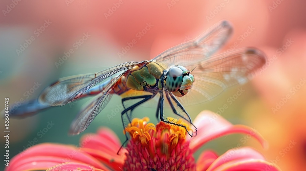 Close up view of a small dragonfly perched on a summer flower Close up view of a small dragonfly perched on a summer flower