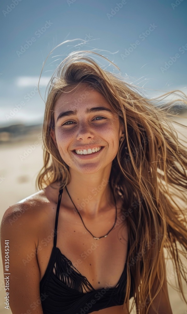 Beautiful smiling young woman on the beach. Beautiful smiling young woman on the beach.